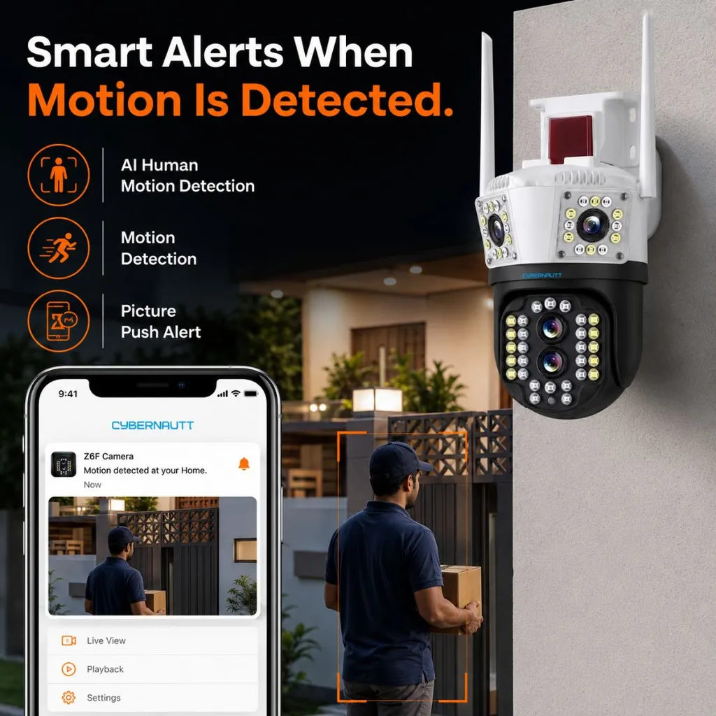 Cybernautt Z6F 8MP Dual Lens WiFi CCTV Camera, 4MP+4MP HD Security Camera with 355° Pan & 90° Tilt, Two-Way Audio, Full Color Night Vision, AI Human Motion Detection, TF Card & Cloud Storage