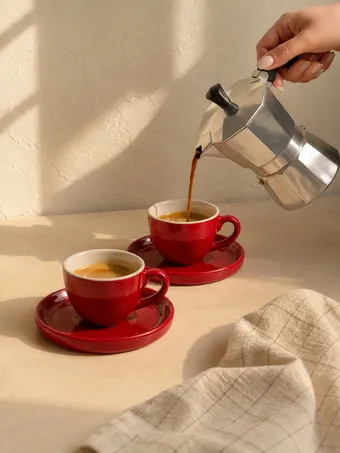 Heem Decor | Rumi | Red Ceramic Espresso Cup & Saucer Set of 2