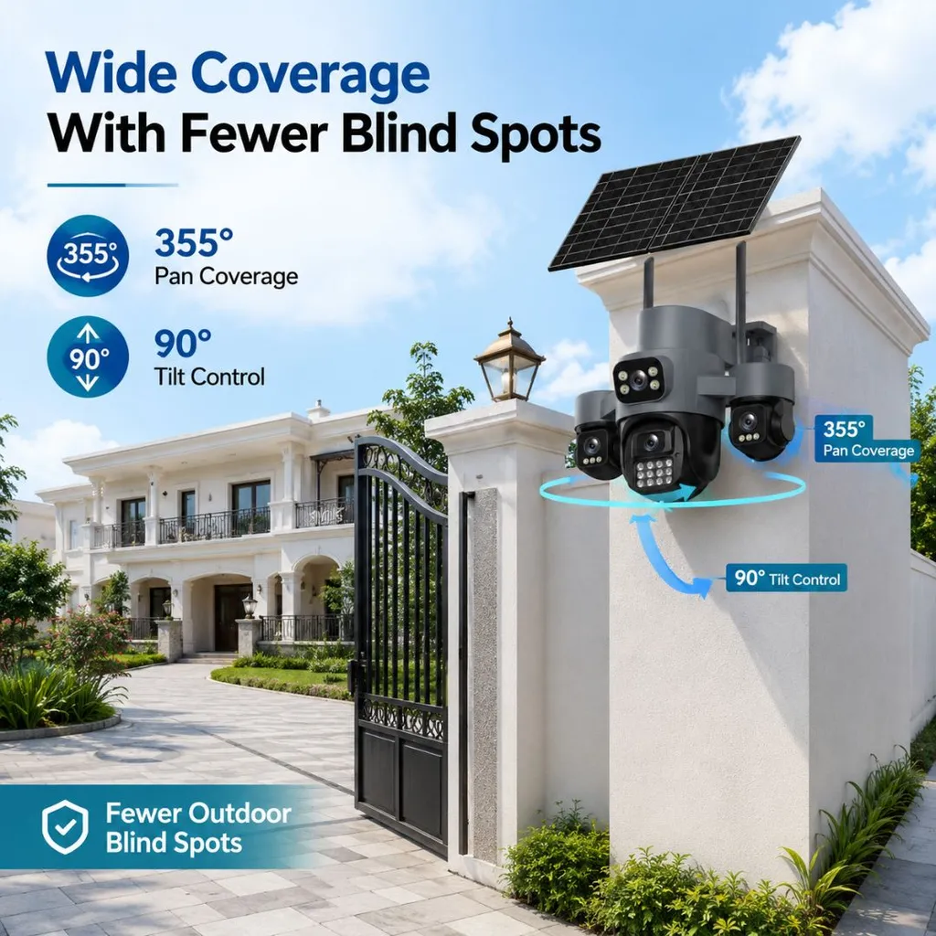 Cybernautt X16C 4G SIM Solar Security Camera, 4 Lens 4 View, 16MP 2K CCTV, Dual Solar Panels, 355° Pan 90° Tilt, Colour Night Vision, PIR Detection, Two-Way Audio, IP66, 128GB SD Support