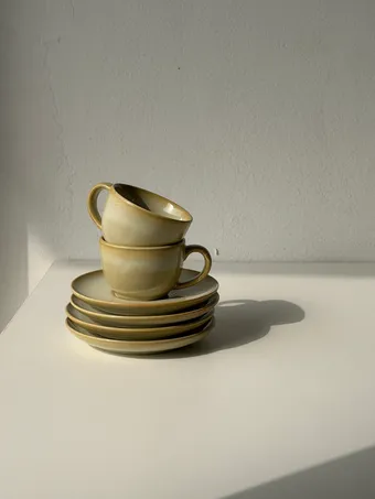 Heem Decor | Lune | Beige Ceramic Espresso Cup & Saucer Set of 2