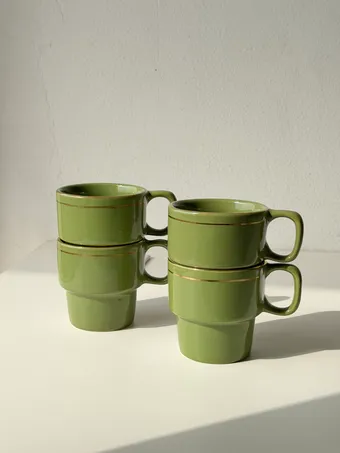 Heem Decor | Olea | Olive Green Stackable Ceramic Tea Cup Set of 4