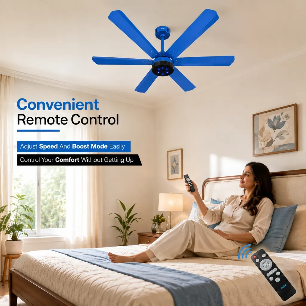 XUGA Jovian F6H Premium Smart 1200mm, BEE 5-star BLDC fan,6 Blade,Remote Ceiling fan for Home, 100% Copper Motor,Energy Saving, High Air Delivery, Aesthetic LED Light (BLUE) (5 Year Warranty)