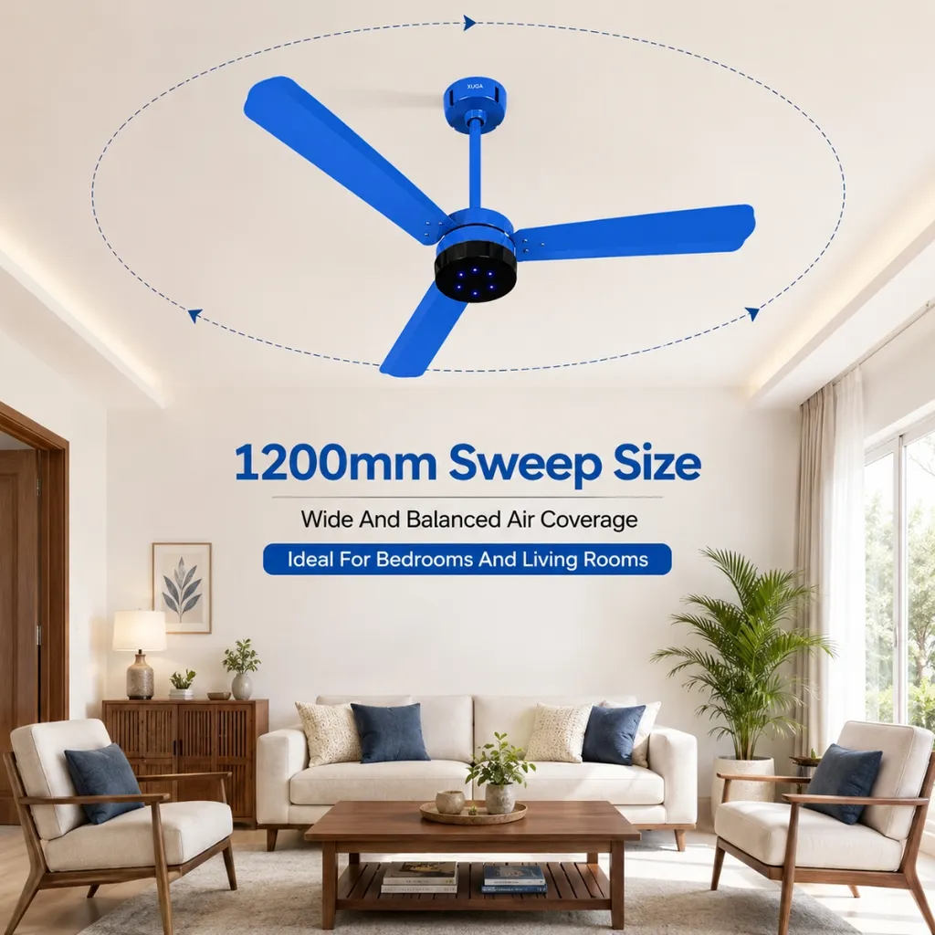 Xuga Aether F7H 3-Blade BLDC Ceiling Fan | 1200mm Sweep | 380 RPM High-Speed Motor | 220 CMM Air Delivery | Energy Saving 28W with 6+ Boost Speeds & Low THD | Copper Motor | 5 Years Warranty