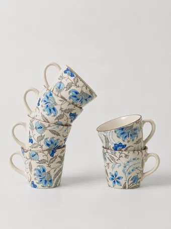 Heem Decor | Blue Story | Blue & Ivory Ceramic Tea Cup Set of 6
