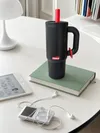BLOOFY Insulated Tumbler | Tumbler with Handle and Straw | Cup Holder Friendly for Travel | Leakproof Water Bottle | BPA-Free | Black