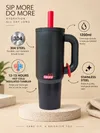 BLOOFY Insulated Tumbler | Tumbler with Handle and Straw | Cup Holder Friendly for Travel | Leakproof Water Bottle | BPA-Free | Black