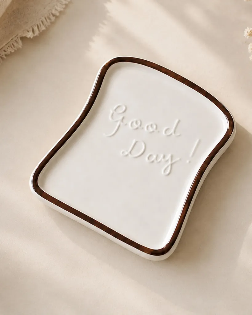 Heem Decor | Good Day | White & Brown Bread-Shaped Ceramic Plate