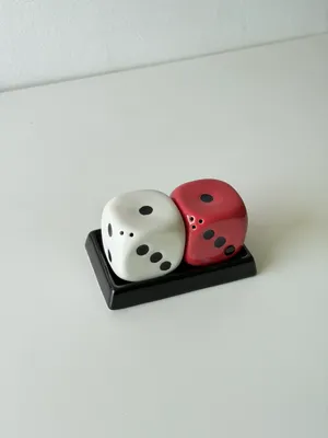Heem Decor | Dice | Red & White Ceramic Salt & Pepper Shaker Set with Tray
