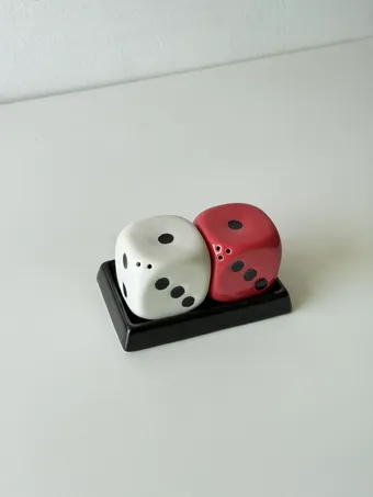 Heem Decor | Dice | Red & White Ceramic Salt & Pepper Shaker Set with Tray