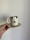 Heem Decor | Bear Mug & Saucer | Cream Ceramic Mug with Matching Saucer
