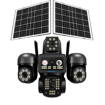 Cybernautt X16E 4G Dual Solar Security Camera, 16MP Four-Lens Outdoor CCTV Camera, 360° Pan 90° Tilt, 10X Zoom, Color Night Vision, Two-Way Audio, 12000mAh Battery, IP66 Waterproof, All 3 Lens Mobile controlled rotation
