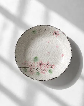 Heem Decor | Sakura Plate | Japanese-Inspired Cherry Blossom Deep Ceramic Dinner Plate