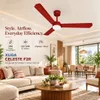 XUGA Celeste F2R 28W 5 Star 380rpm 3 Blade Red Finish BLDC Ceiling Fan with Remote, Sweep: 1200 mm , Copper Motor , 5 Years Warranty
