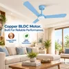 XUGA Celeste F2K 28W 5 Star 380rpm 3 Blade Sky Blue Finish BLDC Ceiling Fan with Remote, Sweep: 1200 mm , Copper Motor , 5 Years Warranty