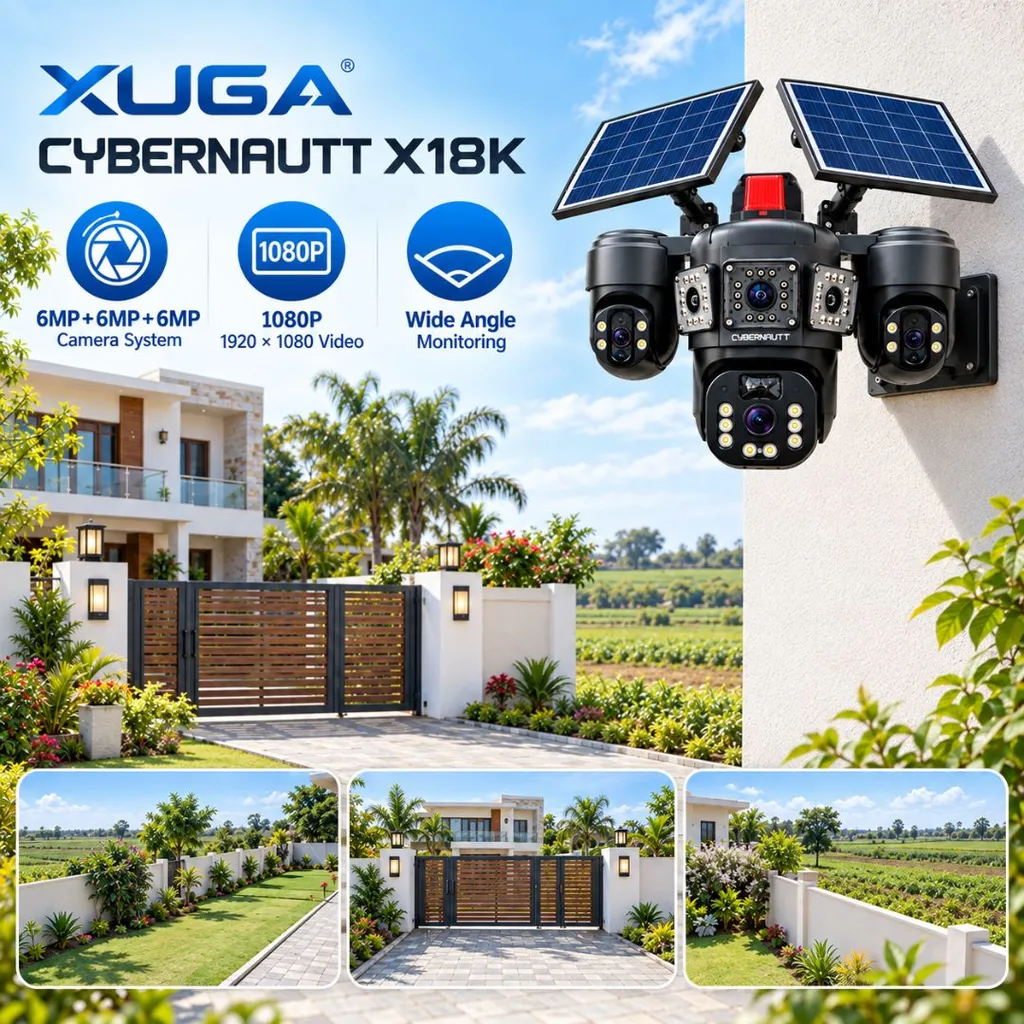 Cybernautt X18K 4G Solar CCTV Camera | Triple 6MP Camera | Dual Solar Panel | 355° Pan 90° Tilt | Two-Way Audio | Built-In Siren | Battery Powered Outdoor Security Camera | Supports Upto 128GB SD Card