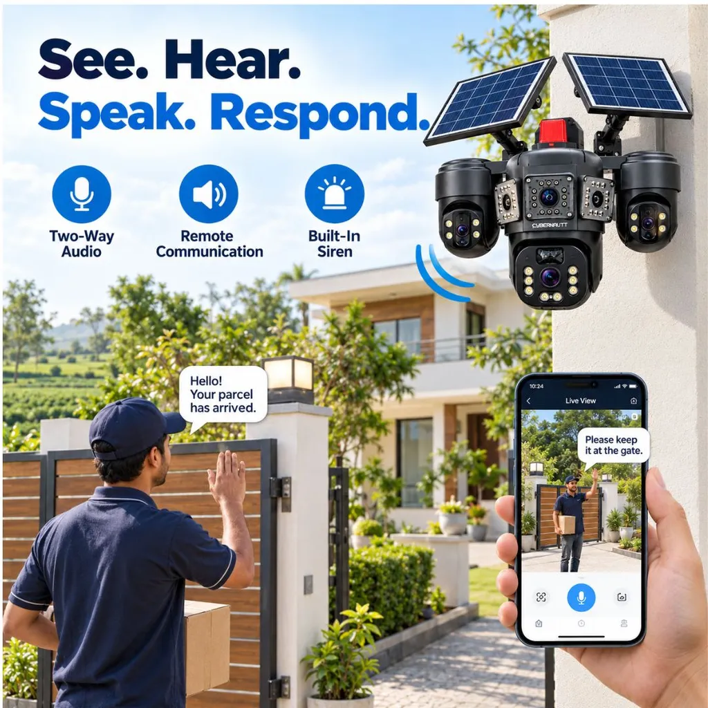 Cybernautt X18K 4G Solar CCTV Camera | Triple 6MP Camera | Dual Solar Panel | 355° Pan 90° Tilt | Two-Way Audio | Built-In Siren | Battery Powered Outdoor Security Camera | Supports Upto 128GB SD Card