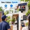 Cybernautt X16F 16MP 4G Solar Security Camera, Four Lens Outdoor CCTV Camera, Dual Solar Panel, 12000mAh Battery, 360° Pan 90° Tilt, Color Night Vision, Two-Way Audio, IP66, 128GB SD Support
