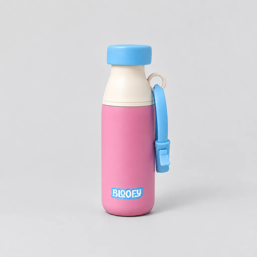 BLOOFY Water Bottle with Strap | BPA-Free Leak Proof | Bottle with Spout Lid & Straw | Blue & Pink