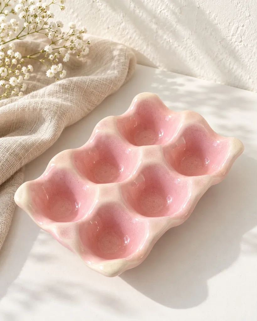 Heem Decor | Pink Egg Tray | 6 Egg Ceramic Holder