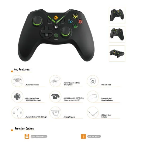 Cosmic Byte C3070W Nebula 2.4G Wireless Gamepad for PC supports Windows XP/7/8/10,11 (Black)