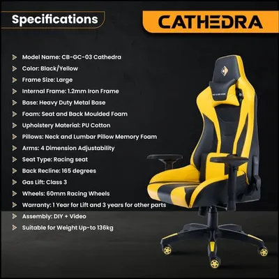 Cosmic Byte CB-GC-03 Cathedra Gaming Chair (Black/Yellow)