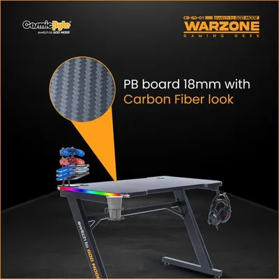 Cosmic Byte CB-CD-01 Warzone Computer Desk with RGB and Remote Control (Black)