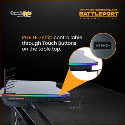 Cosmic Byte CB-CD-02 Battleport Computer Desk with RGB Touch Control (Black)