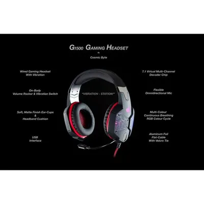 Cosmic Byte G1500 7.1 Channel USB Headset for PC with RGB LED Lights (Black/Red)