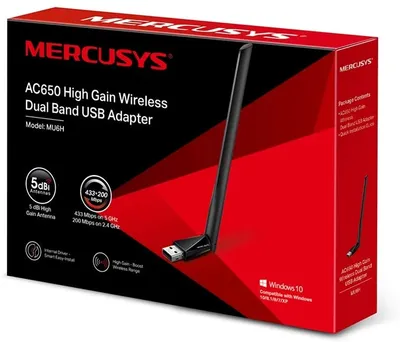 Mercusys MU6H AC650 High Gain Wireless Dual Band Wi-Fi USB Adapter | 650Mbps Wi-Fi Speed | 5dBi High Gain Antenna