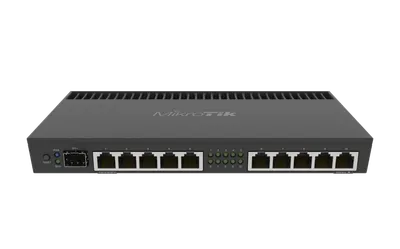 Mikrotik RB4011iGS+RM Powerful 10xGigabit port router with a Quad-core 1.4Ghz CPU, 1GB RAM, SFP+ 10Gbps cage and desktop case with rack ears
