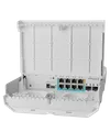 Mikrotik CSS610-1Gi-7R-2S+OUT netPower Lite 7R An outdoor reverse PoE switch with Gigabit Ethernet and 10G SFP+ ports.