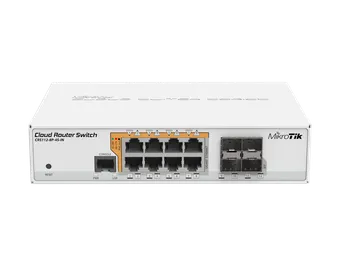 Mikrotik CRS112-8P-4S-IN 8x Gigabit Ethernet Smart Switch with PoE-out, 4x SFP cages, 400MHz CPU, 128MB RAM, desktop case, RouterOS L5