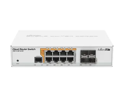 Mikrotik CRS112-8P-4S-IN 8x Gigabit Ethernet Smart Switch with PoE-out, 4x SFP cages, 400MHz CPU, 128MB RAM, desktop case, RouterOS L5