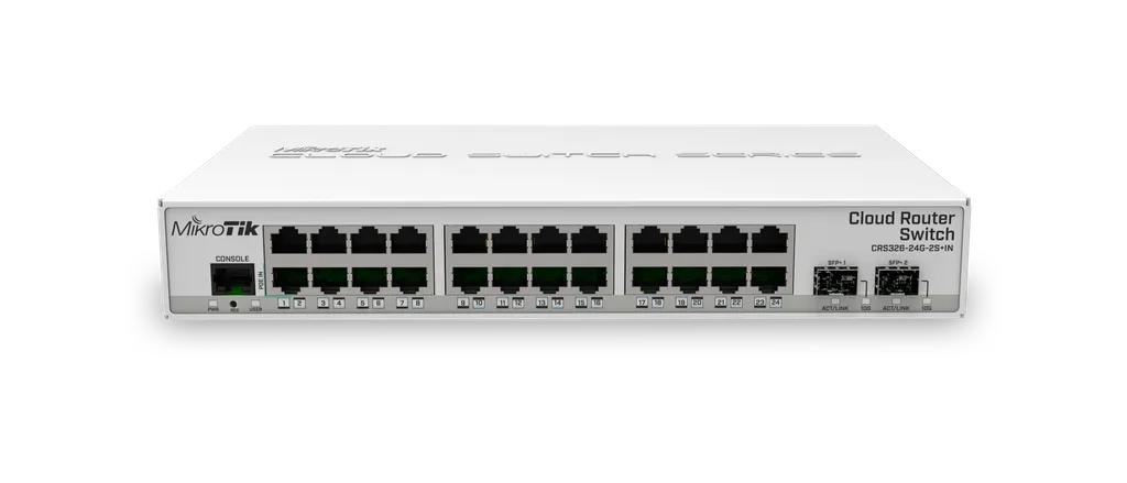 Mikrotik CRS326-24G-2S+IN 24 Gigabit ports, 2 SFP+ cages and a desktop case – server room power for your home!