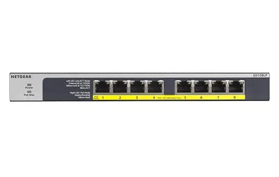 NETGEAR 8-Port Gigabit Ethernet Unmanaged PoE Switch (GS108LP) - with 8 x PoE+ @ 60W Upgradeable, Desktop/Rackmount, and ProSAFE Limited Lifetime Protection