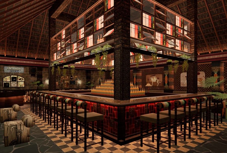 Bar interior with warm lighting