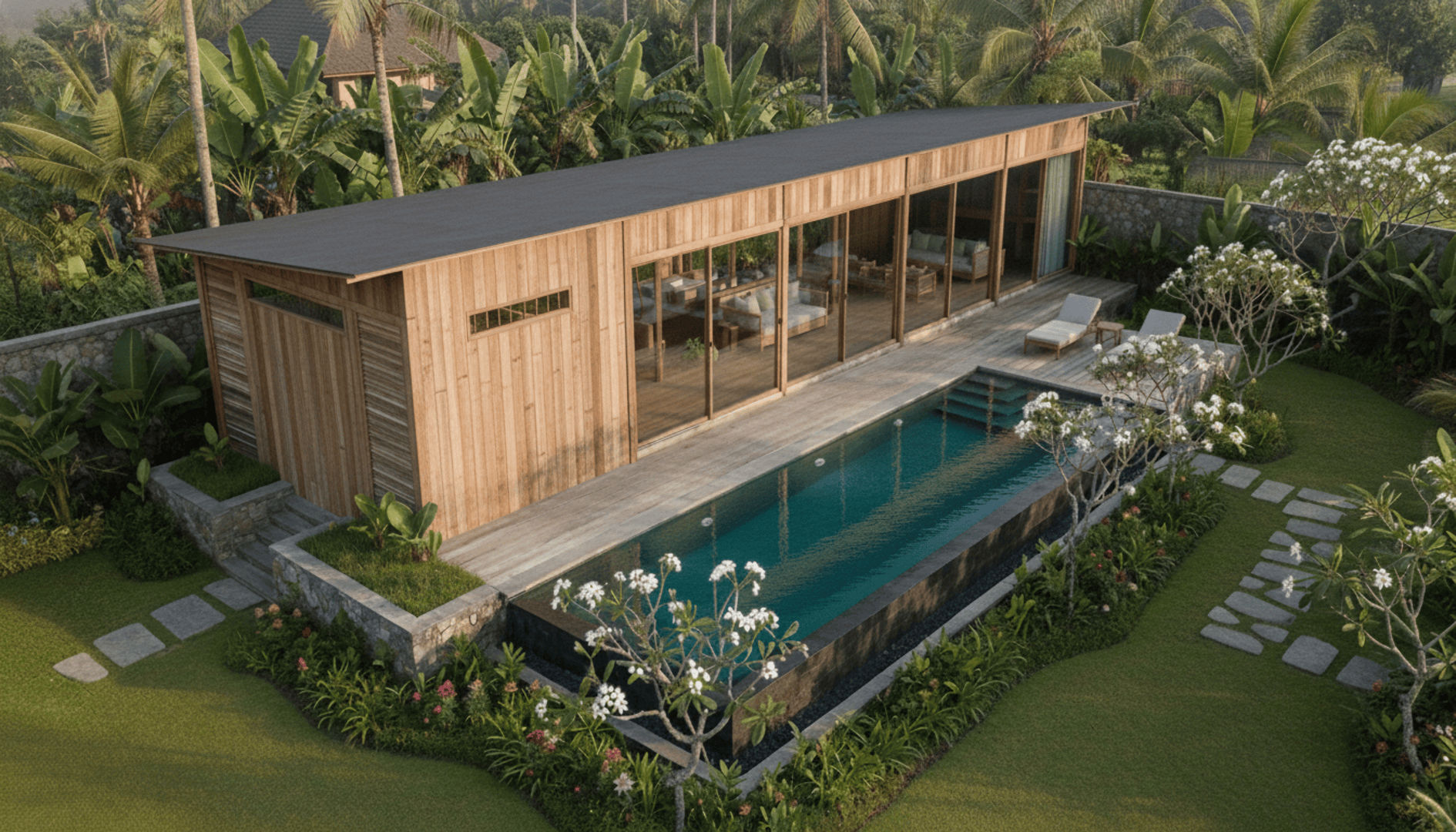 Garden sanctuary with tropical plants