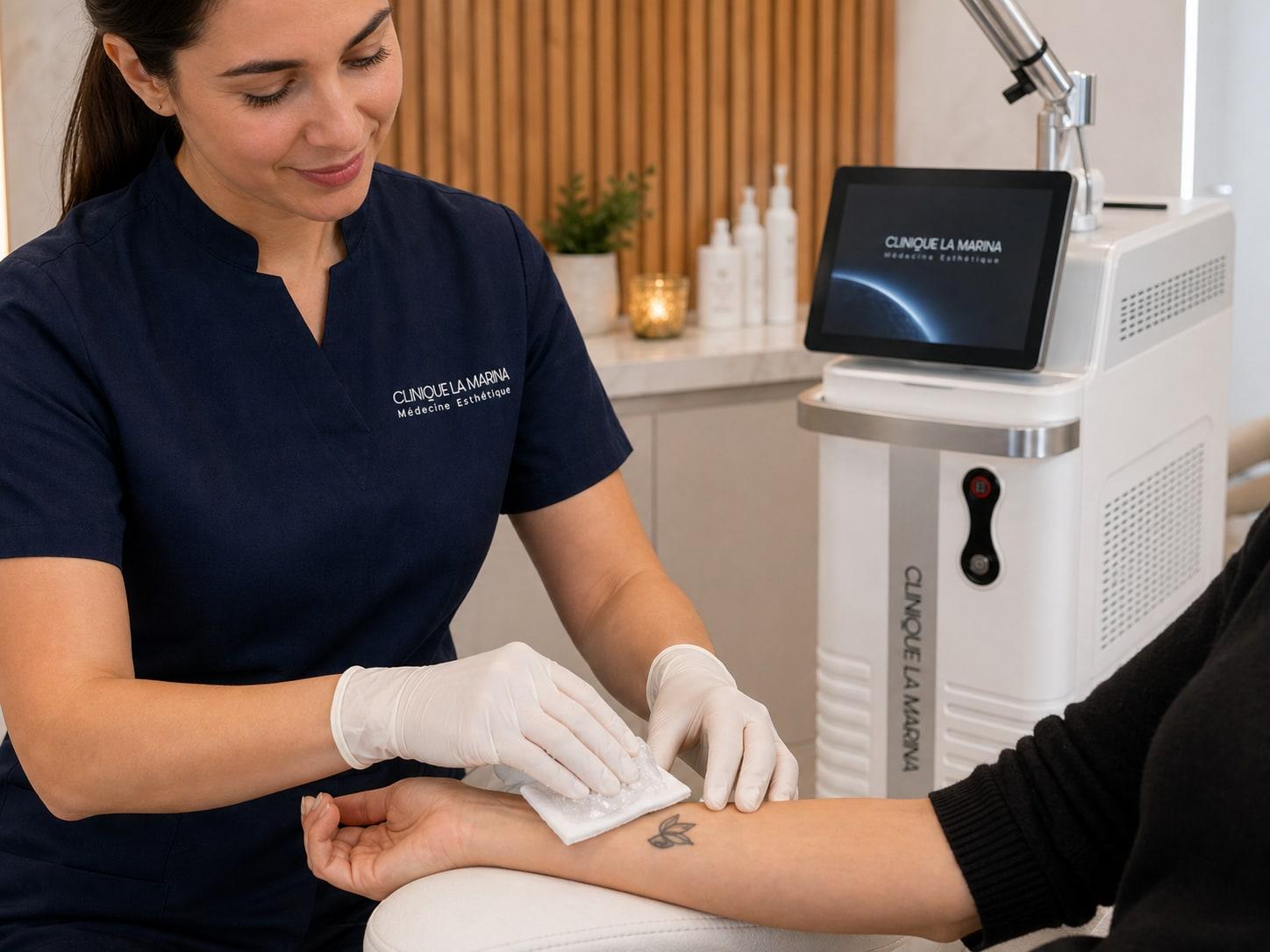 Refroidissement de la peau après une séance de détatouage laser