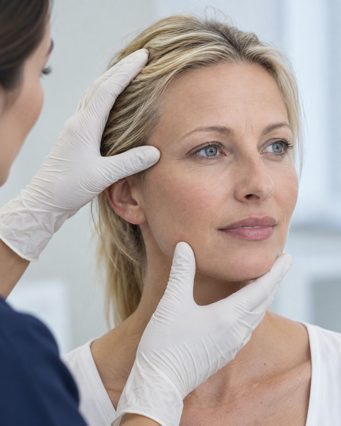Examen du visage d’une patiente avant un peeling médical