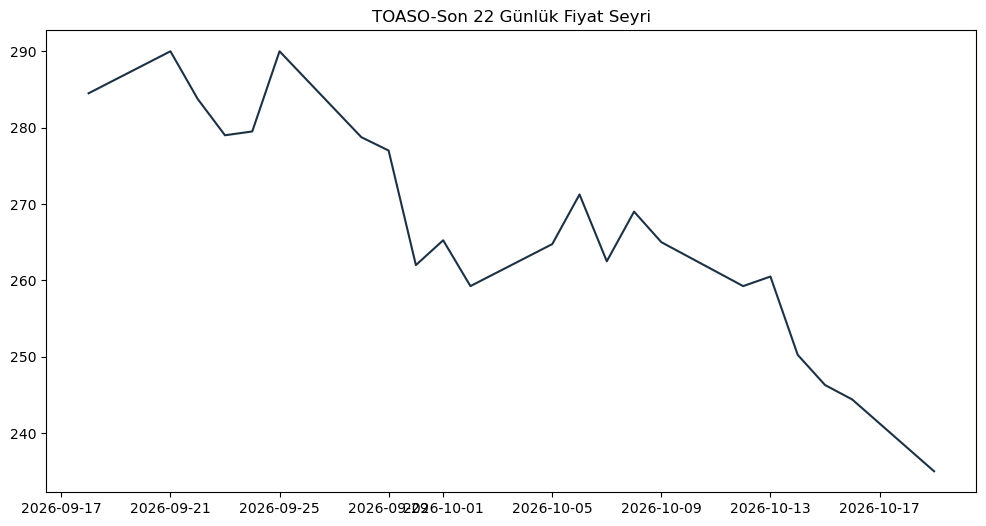 Son 1 Aylık Fiyat Seyri