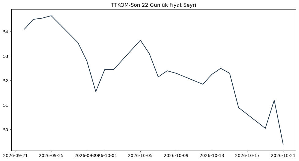 Son 1 Aylık Fiyat Seyri