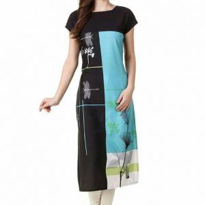 American Crepe Stylish Kurti in Black & Blue