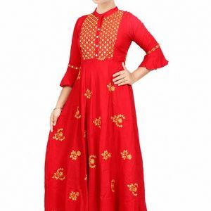 Embroidered Women’s Kurtis in Red Color