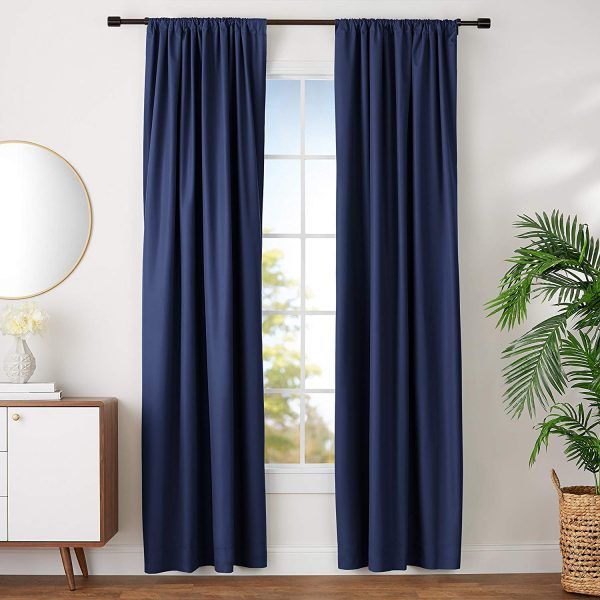 AmazonBasics Room Darkening Blackout Curtain Set of 2 with Tie Backs - 8 Feet - Door