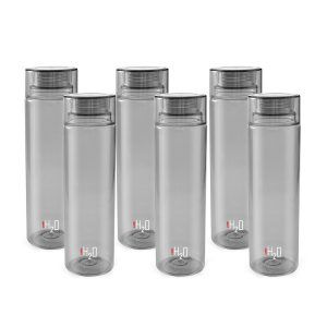 Cello H2O Unbreakable Premium Edition Bottle, 1 Litre, Set of 6, Grey