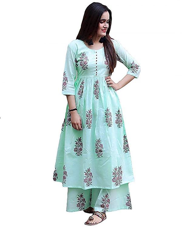 Marlin Women's Cotton Kurti With Palazzo Pant Set (Green)