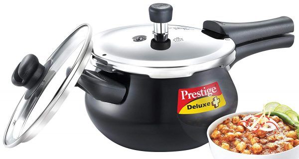 Prestige Deluxe Duo Plus Induction Base Aluminum Pressure Cooker, 3.3 Litres, Black