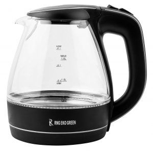 RNG EKO GREEN - 1.5-Litre 2200-W Electric LED Glass Kettle–Black