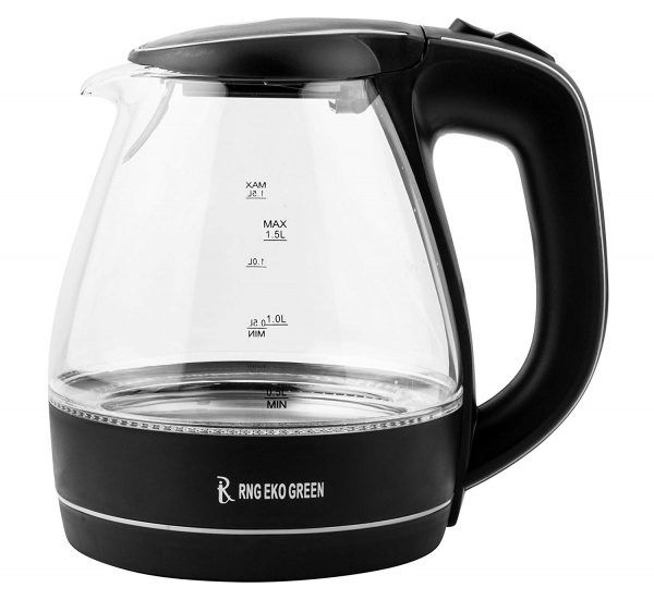 RNG EKO GREEN - 1.5-Litre 2200-W Electric LED Glass Kettle–Black