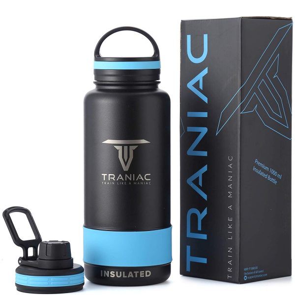 TRANIAC Wide Mouth Double Walled Vacuum Insulated Thermos Stainless Steel Flask with Rubber Grip Handle